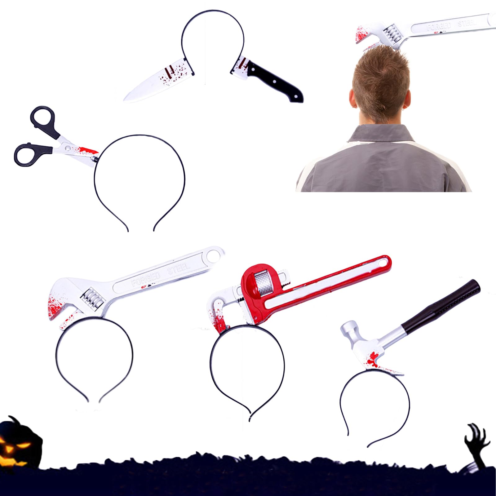 Eterspr Scary Halloween Horror Headband, Halloween Headband Decoration, Zombie Headbands, for Halloween, Masquerade, Role Play, Pack of 5