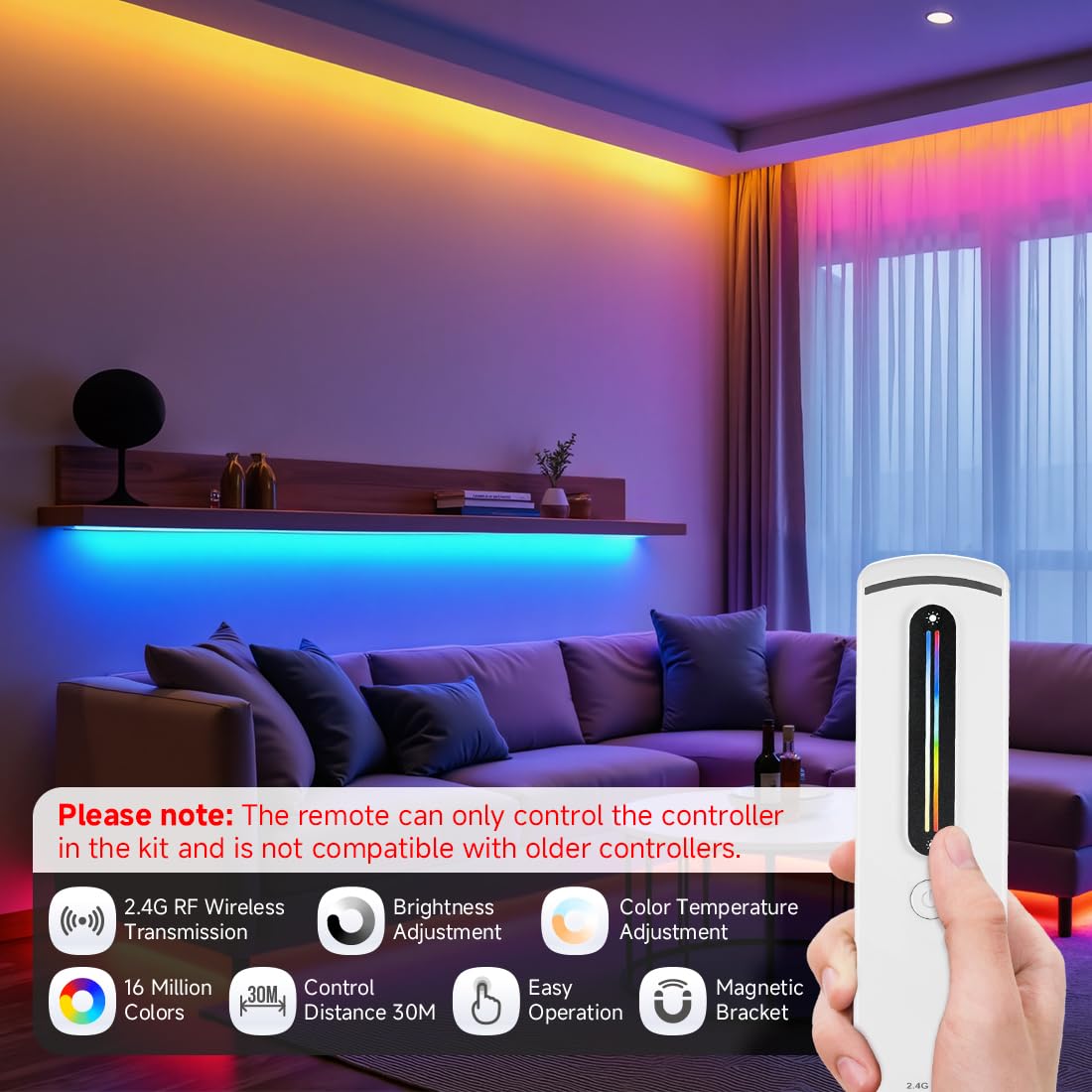 SEZO C03W RGB LED Controller Kit WiFi LED Controller DC12V-24V und RC09RF One-Zonen 2.4GHz Wireless Fernbedienung Gruppensteuerung Mehrere Farbmodi für 5050 FCOB RGB LED-Streifen(No IC)