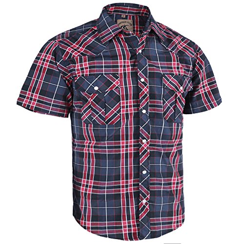 COEVALS CLUB Men's Casual Plaid Pearl Button Snap Front Short Sleeve Shirt Regular Fit (Black/red #12, M)