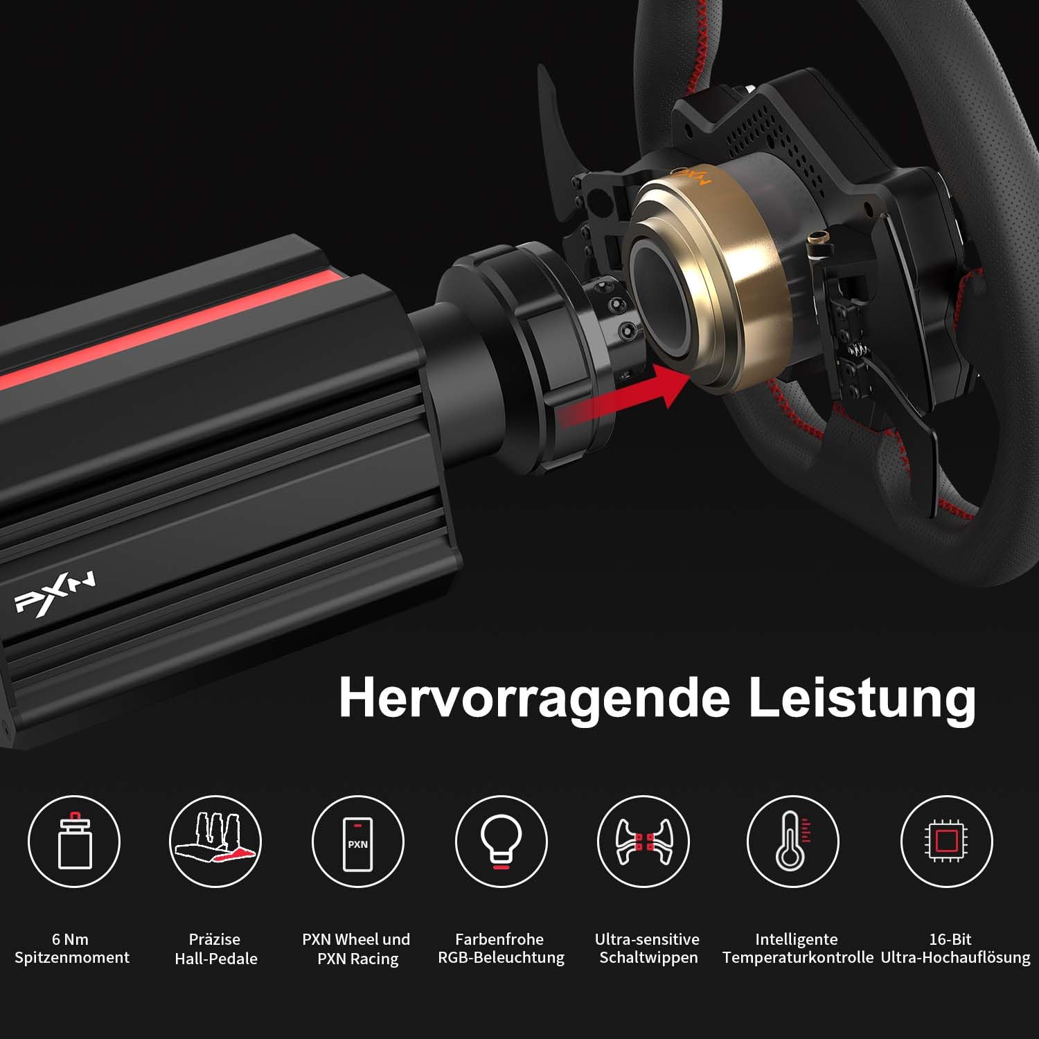 PXN V12 Lite Direct Drive Lenkrad – 6 Nm Force Feedback, Servomotor, 3-Pedal-Set – Gaming Lenkrad für PC, PS4, Xbox One, Xbox Series X/S