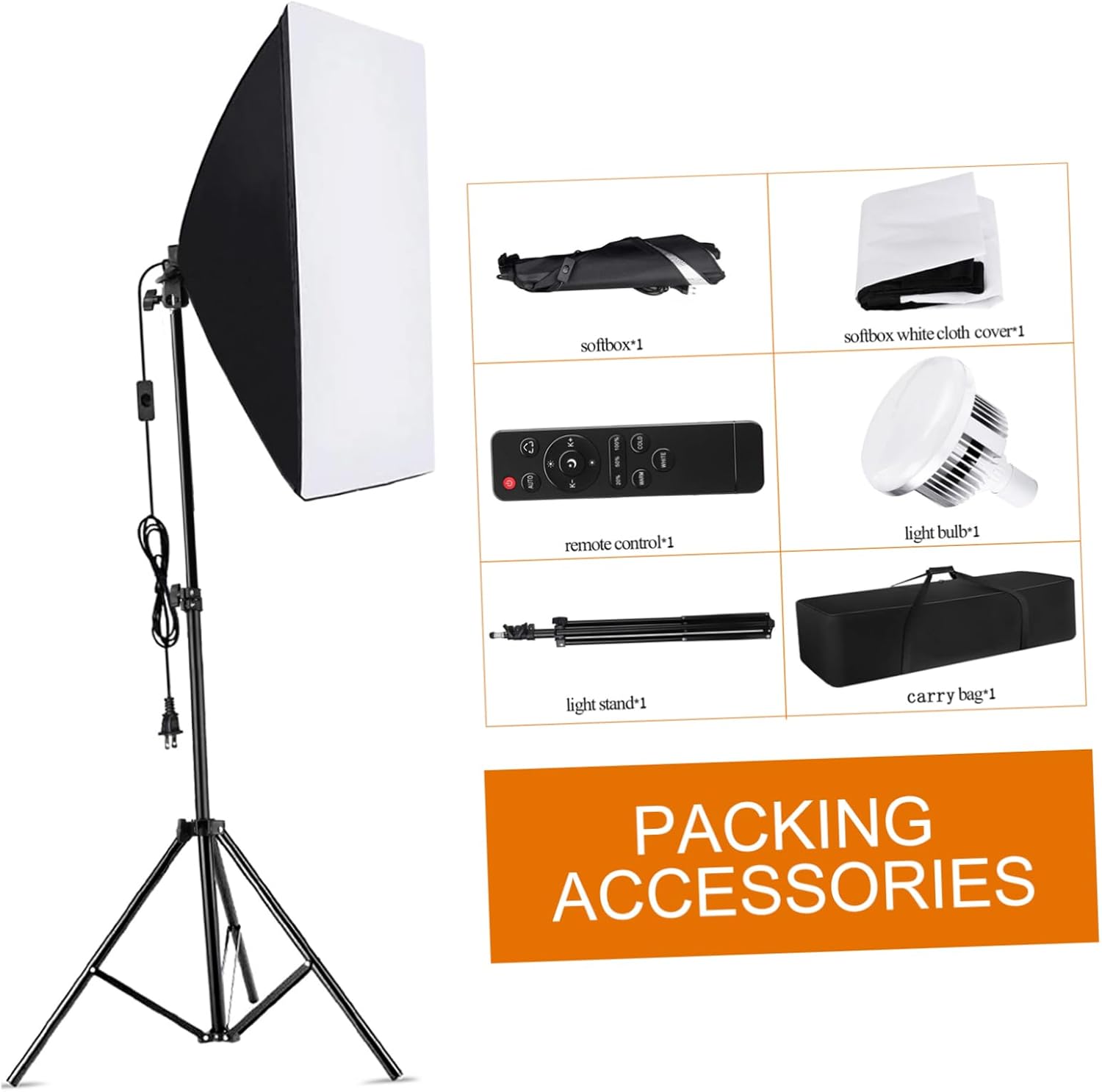 Uonlytech 1Set Softbox Lighting with Remote Control Dual Color Temperature Bulb Stand Softbox for Photography Video Recording Compact Portable Photo Equipment