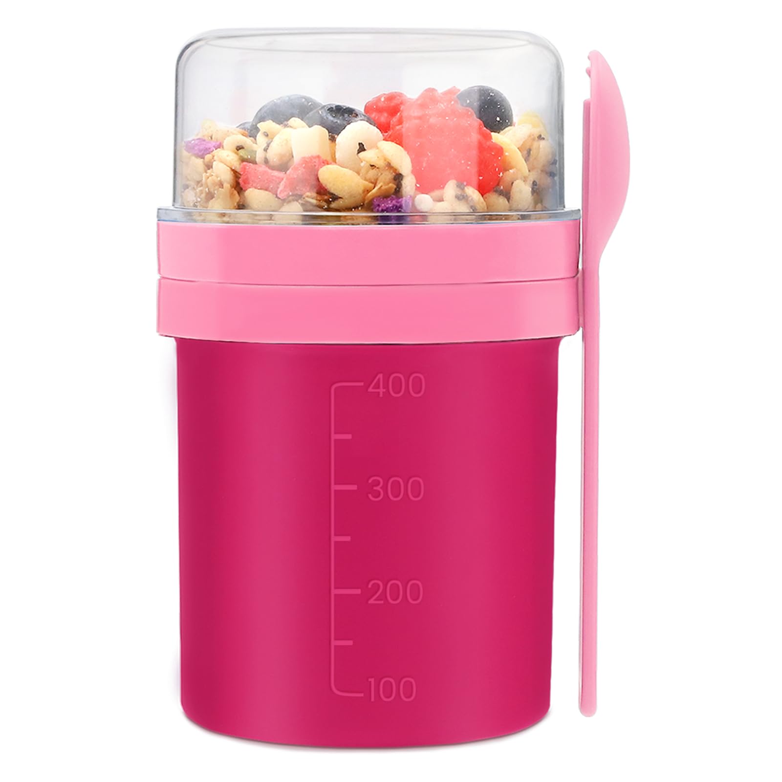 Bugucat Taza para Cereales 450ML+250ML, Taza de Yogur Recipientes para Cereales para Llevar con Tapas y Cuchara, Reutilizable Porta Yogur Vaso Portátil Taza de Cereales con Recipiente para Ensaladas