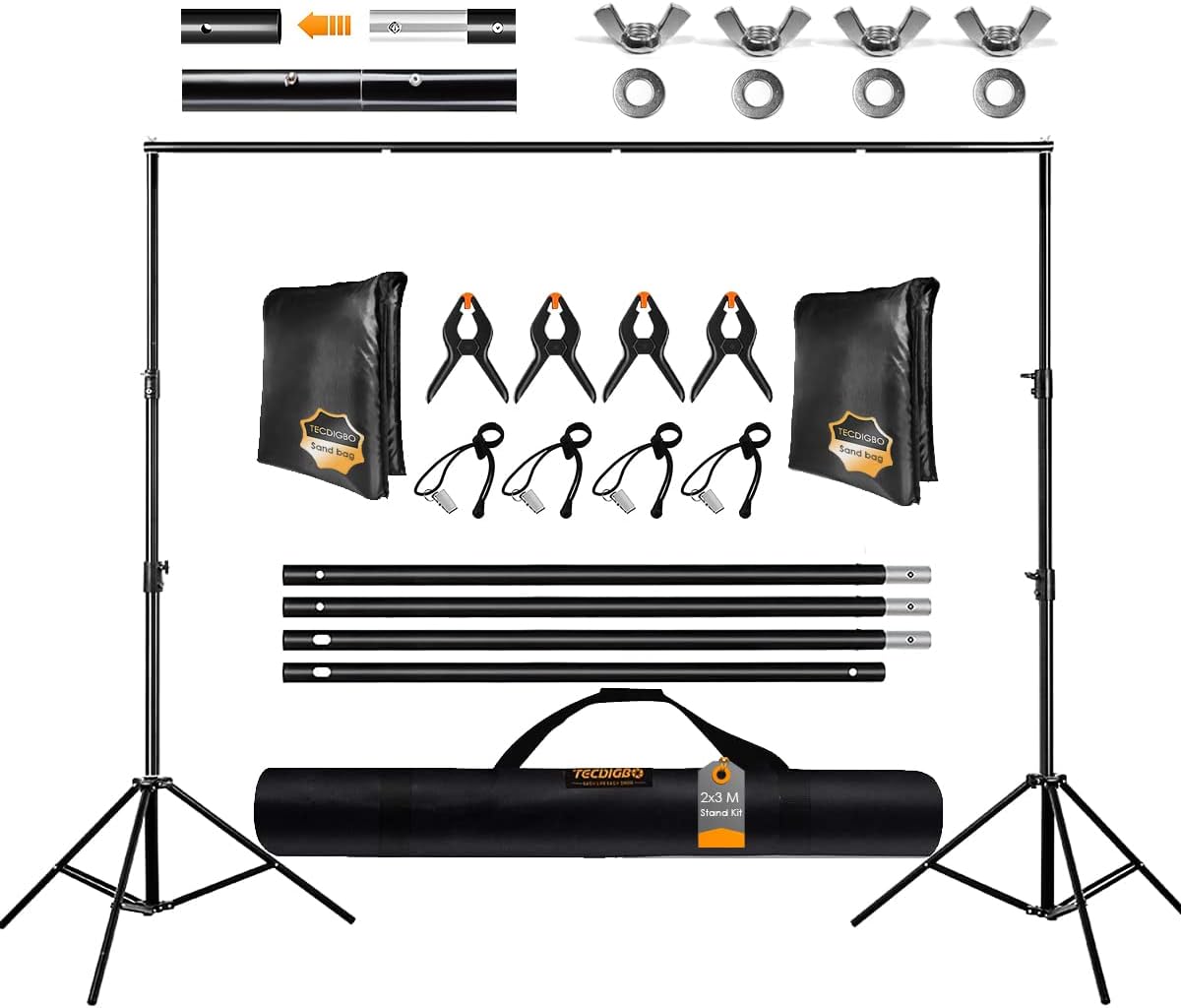 Photo Backdrop Stand Kit, Backdrop Stand for Parties 6.5x10ft Adjustable Studio Photo & Video Support System Background Support Stand with Sandbag for Photography, Birthday, Portrait, Wedding 6.5x10ft Backdrop Stand