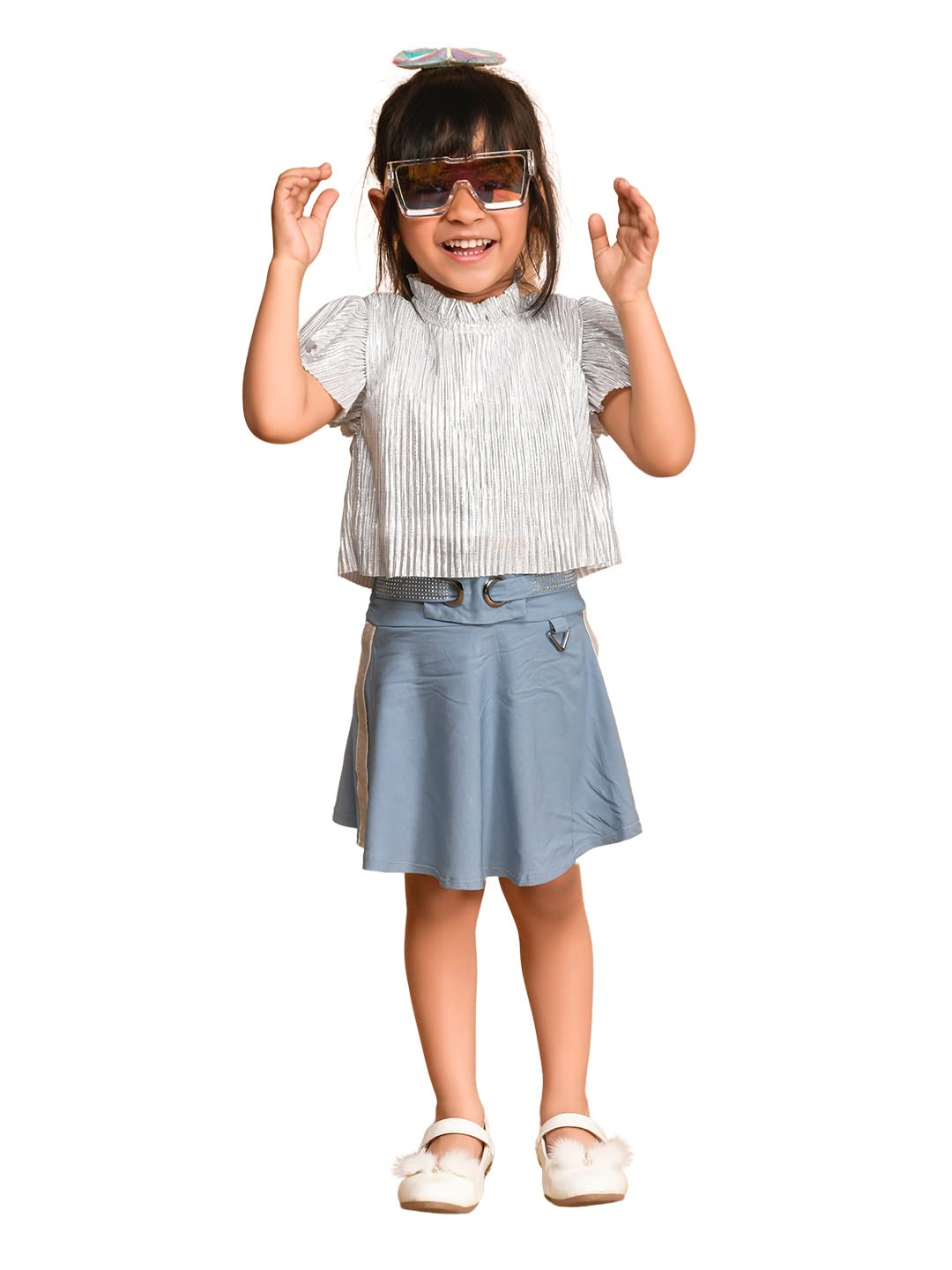 LILPICKS Girls Silver Shiny Straigth Top (Silver)