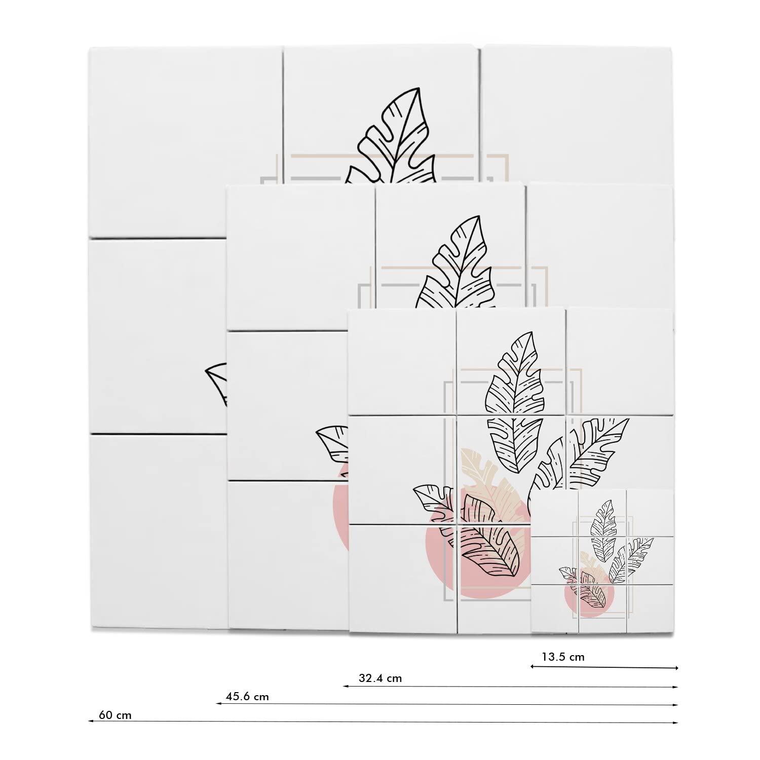 Fabulous Lot x9 Carreaux Céramique Décoratif 20 x 20 cm - Feuilles Tropicales Moderne Exotique Jungle (Taille totale 60 x 60cm)