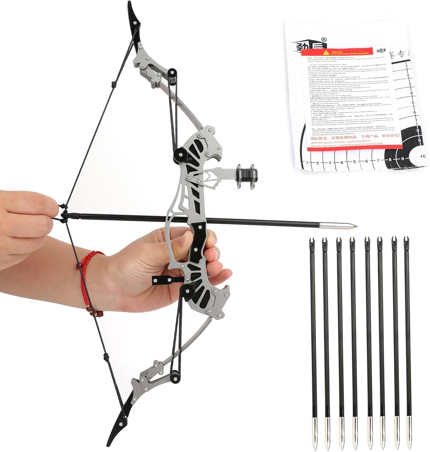 Poearcus Archery Adult Pocket Compound Recurve Bow and Arrows Set Small Hunting Bow with Arrow Suit for Shooting Target Practice (Set 2 (8 arrows))