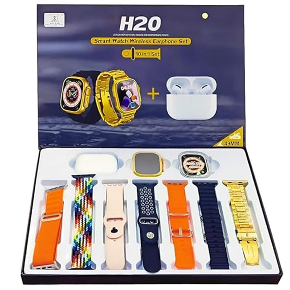 PunnkFunnk Ultra H20 SmartWatch with Multiple Watch Faces,Bluetooth Calling, 1.83" Display Wireless Charging Features, Airpods,Golden Strap 10 in 1 Smart Watch for Men with 6 Extra Bands (B0CRVKN4WG) Amazon Price History, Amazon Price Tracker