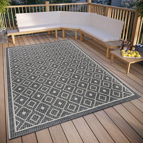 Tapis d'extérieur résistant aux intempéries et imperméable motif losanges 76x150cm