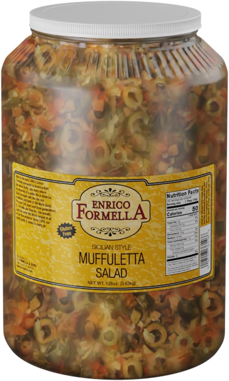 Mild Muffuletta Salad - Gluten Free Italian Olive Mix - New Orleans Style Sandwich Spread (128 oz)