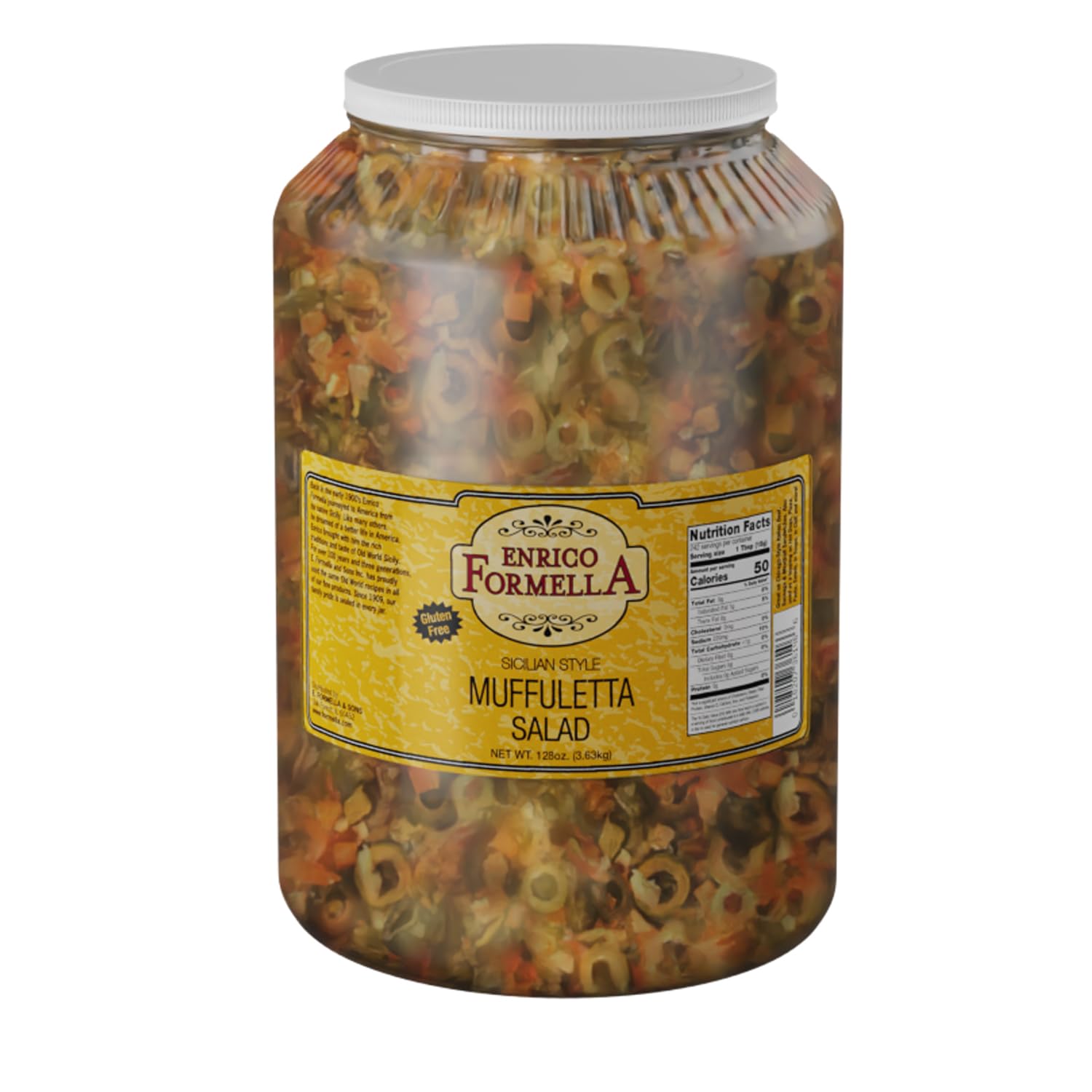 Enrico Formella Mild Muffuletta Salad - Gluten Free Italian Olive Mix - New Orleans Style Sandwich Spread (128 oz)