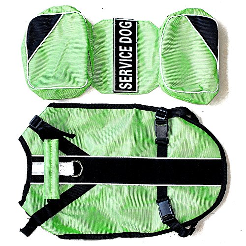 haoyueer Hunde-Rucksack für Service-Hunde, abnehmbare Satteltaschen mit Label-Patches (grün, L)