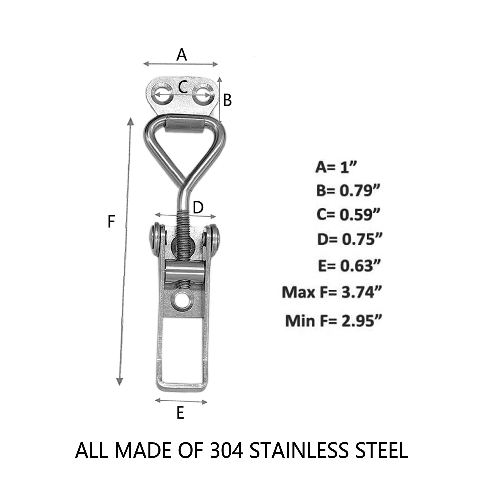 5-piece 304 stainless steel quick clamps with 260-lb capacity. Includes locking buckles & 22 304 SS screws. Ideal for cabinets, doors, machinery, vehicles & outdoor use.