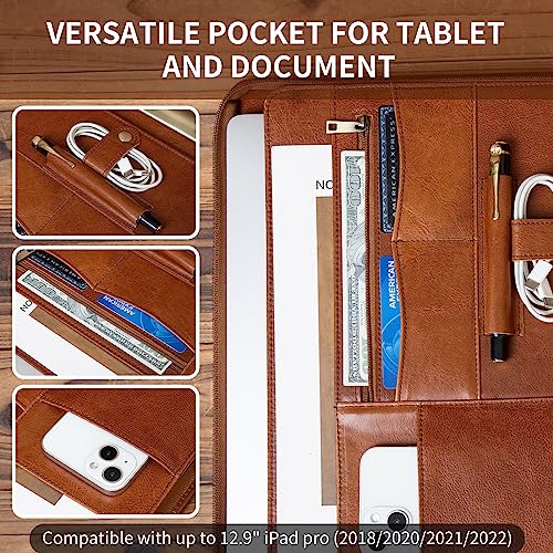 YIWEN Handmade Crazy-Horse Leather 3 Ring Binder Portfolio Padfolio Folder with Zipper for Men and Women, Business Organizer for Letter A4 Size for Meeting and Travel (Non-Custom, Oil Wax-Brown) - Thumbnail 5