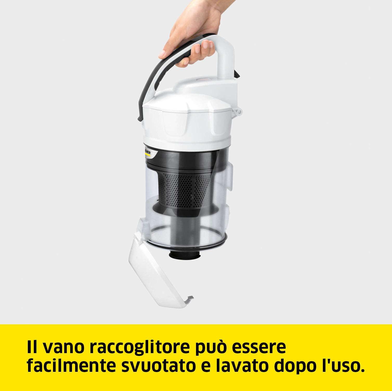 KÄRCHER Aspirapolvere VC 3, Senza Sacchetto, Raggio d'Azione: 7,5 m, Peso: 4,4 kg, Incl. Filtro HEPA 13, Bocchetta per Pavimenti, Bocchetta per Fessure, Spazzola per Mobili
