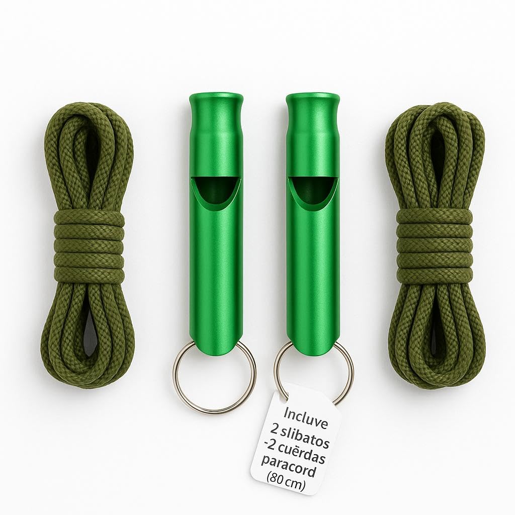 Silbato de Emergencia con Cuerda Paracord 9 Núcleos – Silbato de Supervivencia de Aluminio con Anilla para Senderismo, Montaña, Camping y Seguridad en Coche | Apito de Emergência