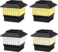 Vista 20 de Paquete de 4 luces solares blancas para tapa de poste, 50 lúmenes seleccionables en 3 colores (3000 K/4000 K/6000 K), se adapta a postes de vinilo