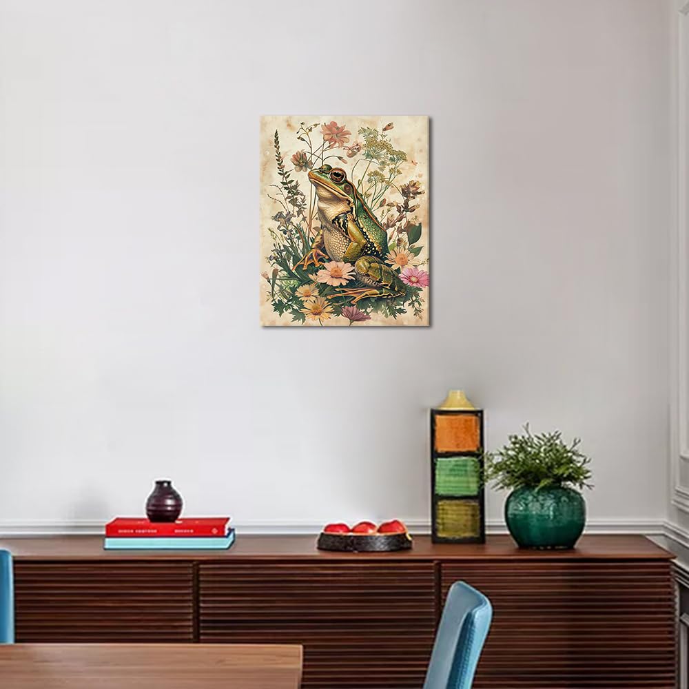TUMOVO Adult Paint By Number Kit - 16x20 Inch Frog Flower Canvas Painting With Brushes & Paints