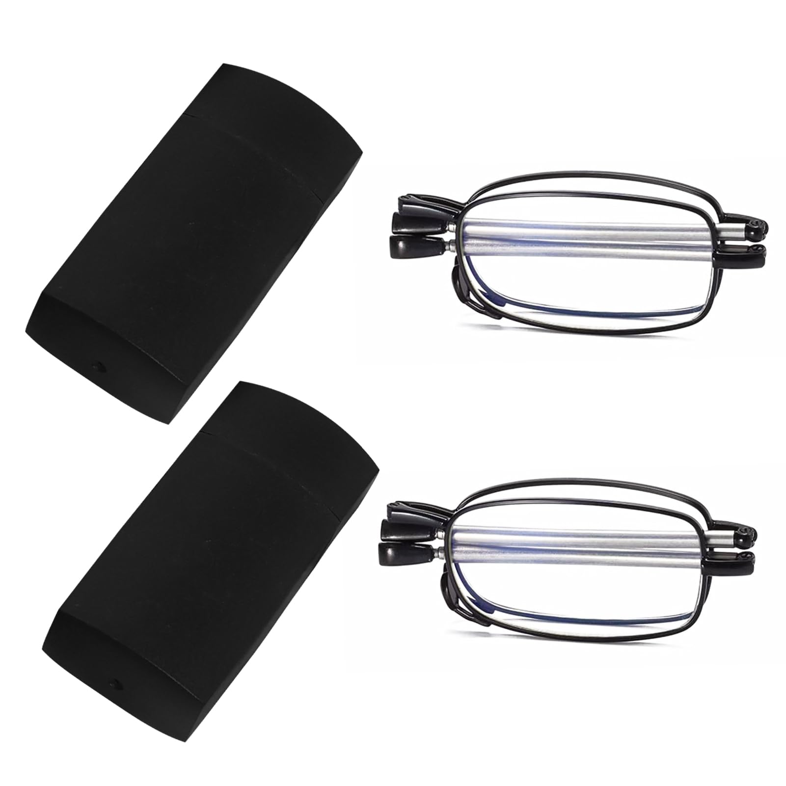 Plimbin Folding Reading Glasses, 2 Pair Portable Compact Foldable Pocket Reading Glasses with Slim Black Flip Case