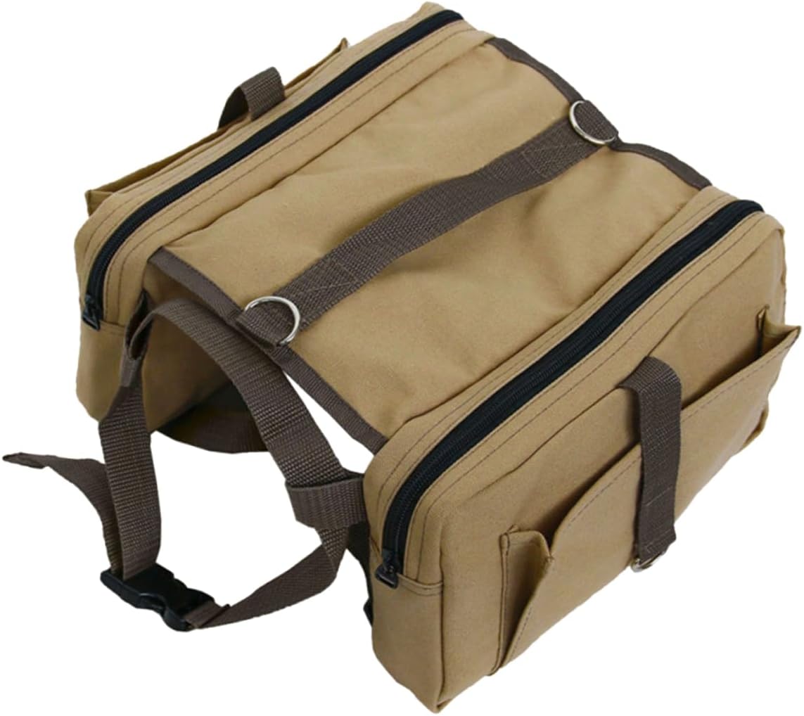 SUPVOX Pet Dog Outdoor Sports Backpack Adjustable for Hiking Camping Lightweight Breathable Canvas Bag Side Pockets for Snacks Essentials Khaki