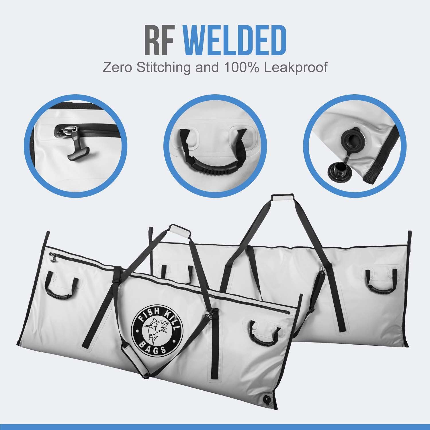 Flat PVC Tarpaulin Insulated Fish Cooler Kill Bag - Waterproof Fishing Cooler Bag with Easy Grip Carry Handles - Portable Soft Cooler - 3 Sizes