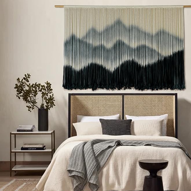 Image of IOWER Macrame Wall Hanging Mountain Dip-Dyed Macrame Wall Decor Large Modern Fiber Art Boho Wall Decor 57 inch Wx35 L