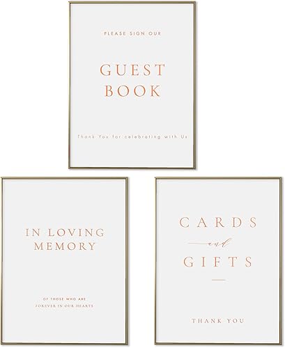 Juego de 3 letreros de recepción de boda para ceremonia de 8 x 6 pulgadas, sin marco, libro de invitados con texto en inglés "Love", tarjetas de