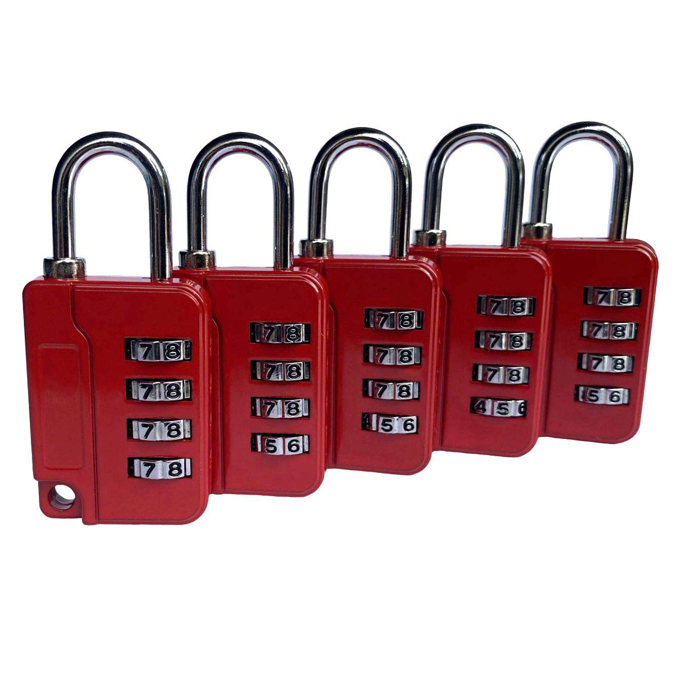 ZPLIUST - 4 Digit Combinations Padlock The Safe Cipher Lock, for Gym Outdoor & School Employee Locker, Toolbox, Fence, Hasp Cabinet, Resettable Code Lock (5Pack Red)
