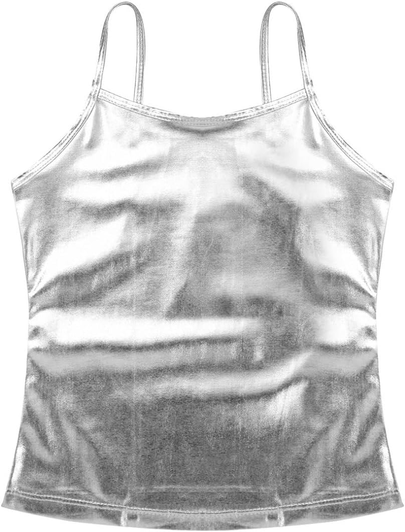 ranrann Girls Camisole Straps Shiny Metallic Tank Top for Gymnastic Dance Performance Top