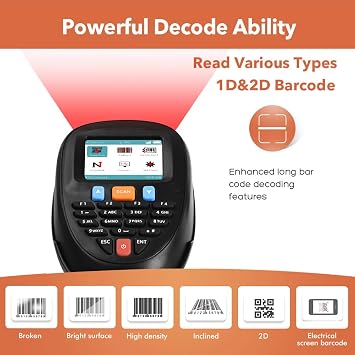 Inventory Scanner Wireless 2D Barcode Scanner Portable Barcode Reader 1D 2D PDF Data Collector Handheld Barcode Scanner with 2.2 inch LCD Screen & Charging Base Interface Green