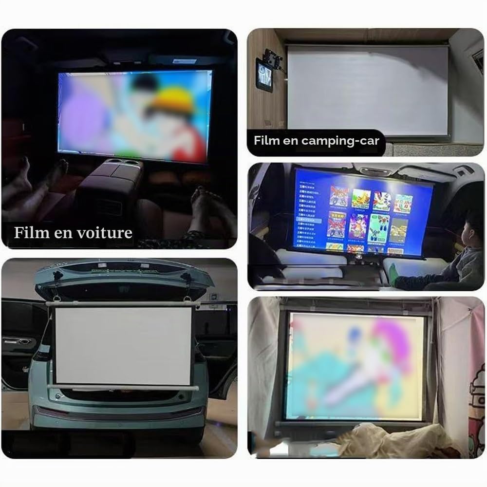 Écran De Projection Mini Manuel Rétractable pour Voiture SUV, Écran Portable pour Projecteur, Petit Écran pour Camping-Car, 40 Pouces À Dérouler Et Enrouler(White)