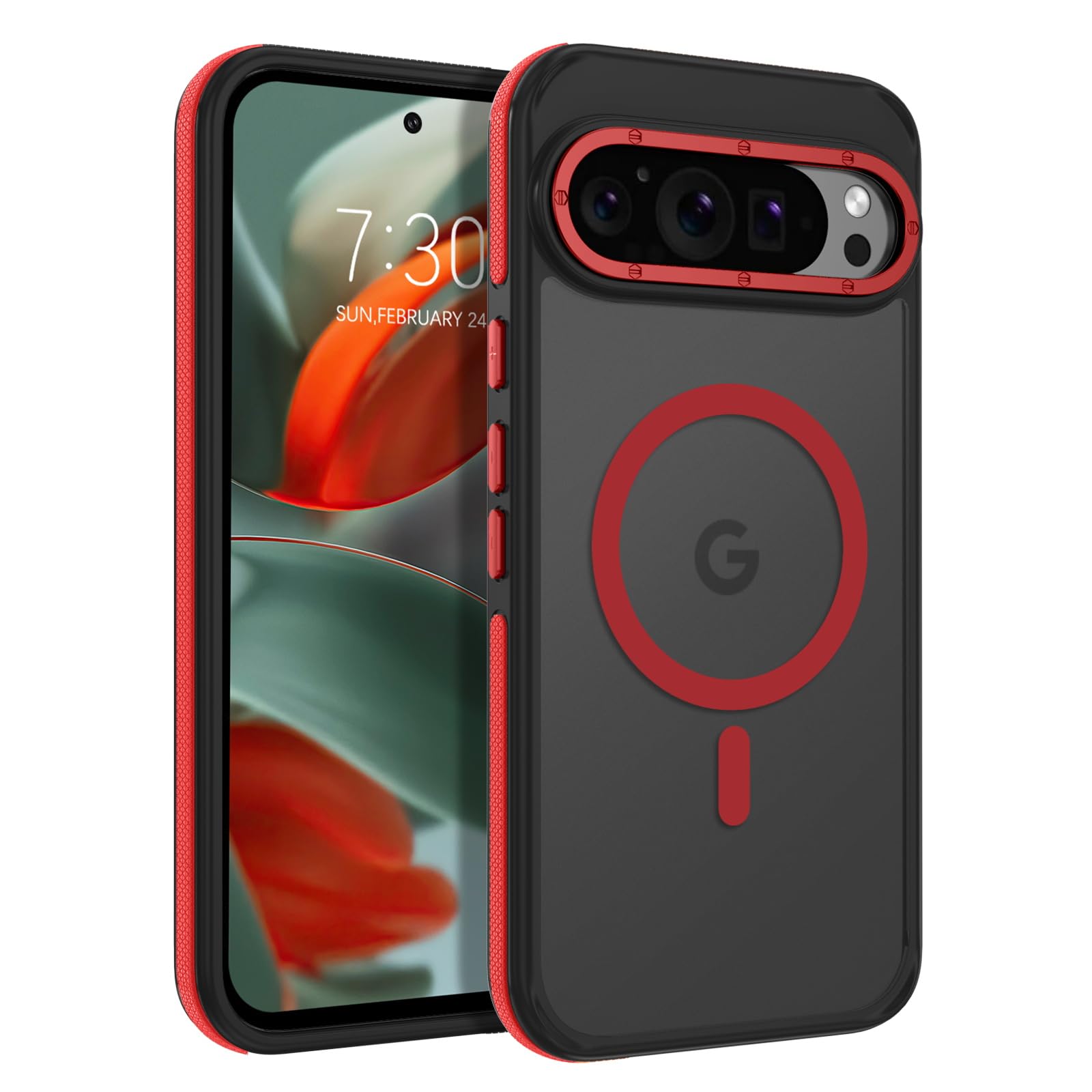 GaoBa Google Pixel 9 Case, Google Pixel 9 Pro Case, Compatible with Mag Safe Wireless Charging, Translucent Opaque Shockproof Cover for Google Pixel 9 / Pixel 9 Pro, Red