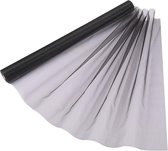 Trimming Shop Organza Roll Snow Sheer Glitter Fabric 15 x 70 cm na miejsce weselne, szarfa na krzesło, bieżnik na stół, imprezę bożonarodzeniową, dekoracja na imprezę, czarna