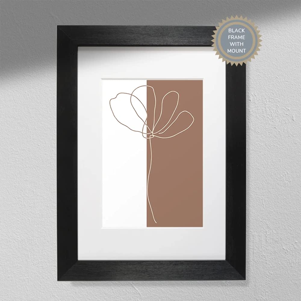Two-Tone Flower - Wall Art | Flower Art | Plant Wall Print | One Line Art | Botanical Print Black Frame Without Mount A3