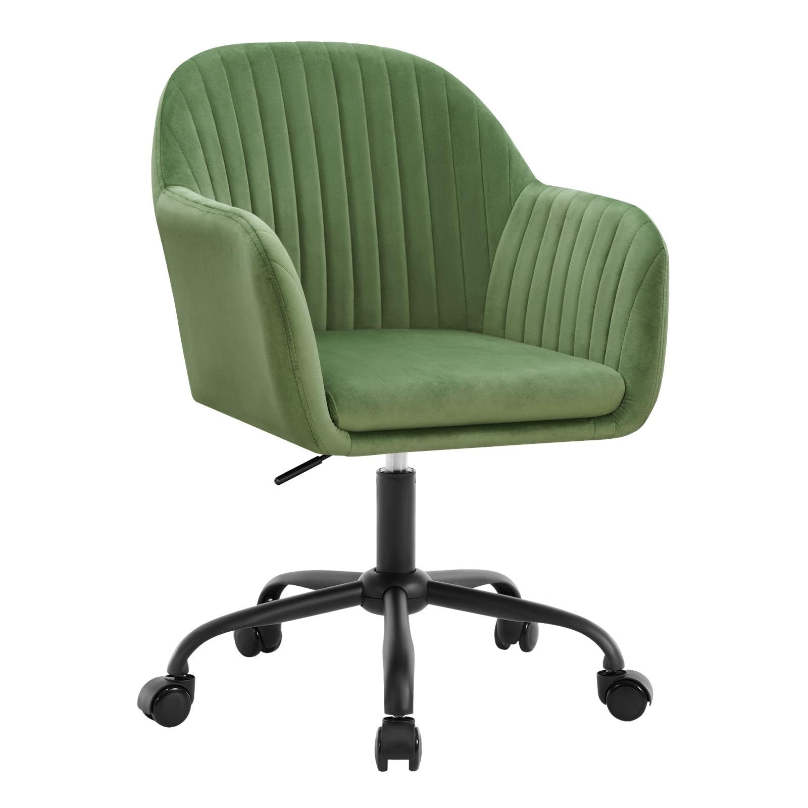 WOLTU Schreibtischstuhl, Bürostuhl ergonomisch, Homeoffice Stuhl höhenverstellbar, Schminkstuhl mit Armlehnen, Drehstuhl mit Rollen, Samt Stuhl Metallrahmen, 150 kg belastbar, Grün
