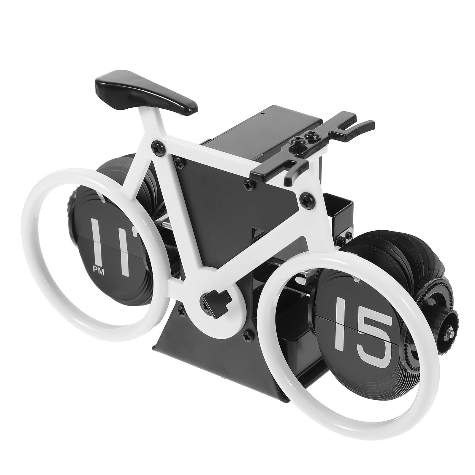 Reloj antiguo de mesa de plástico blanco estilo bicicleta vintage decorativo para interiores