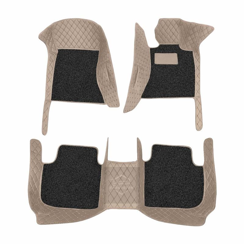 Image of 7D Car Foot Mat for Nissan TEKTON - 5 Seater | Beige with Black | Premium Leatherette | Imparts Luxurious & Elegant Look | 100% Waterproof and Dust Proof | Custom Fitted Car Floor Tray Mat