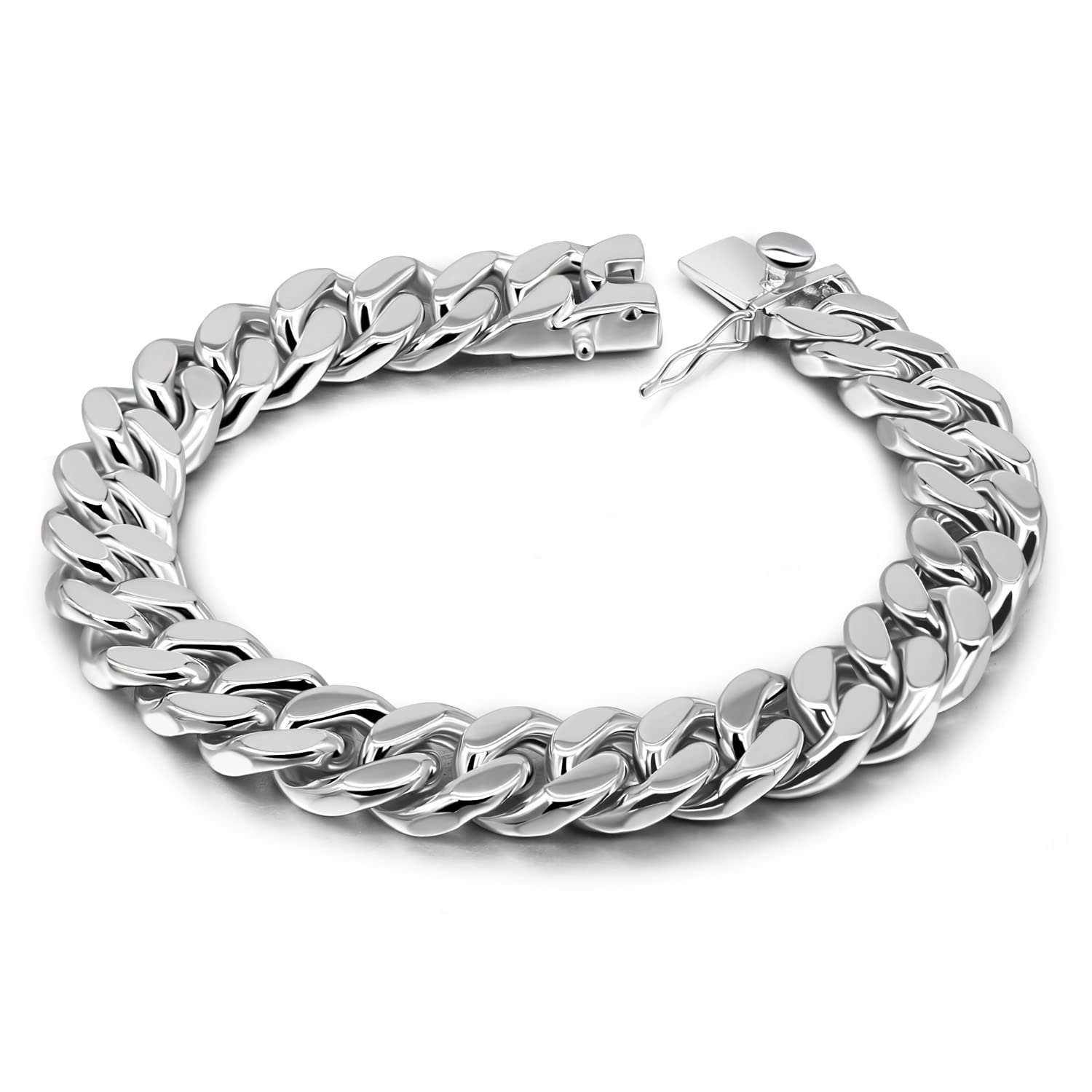 Dankadi Fashion 925 Sterling Silver Solid Miami Cuban Link Chain Bracelet 8MM-12MM-14MM Curb Cuban Solid Thick Big Link Bracelet For Men 7-10 Inch