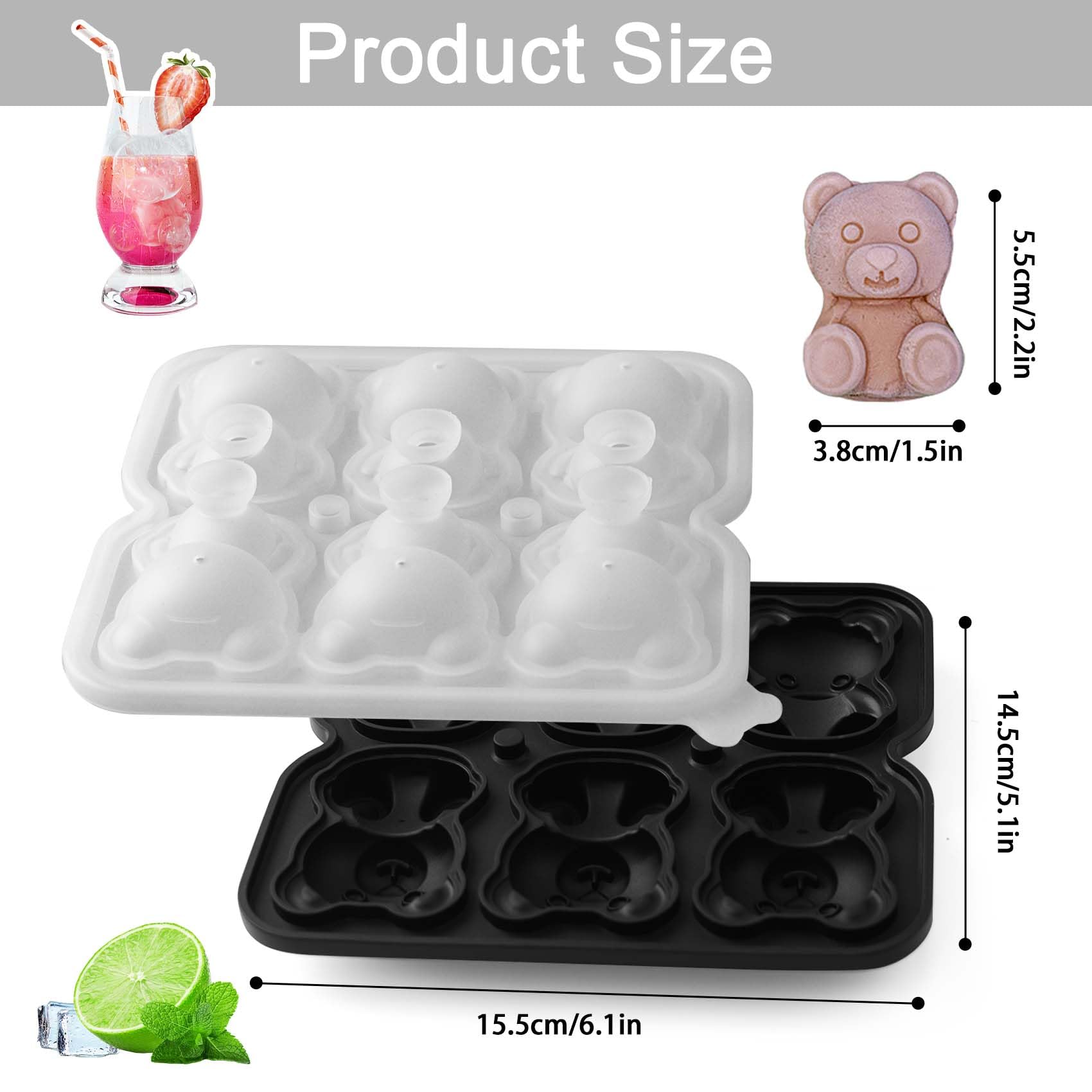 Molde para cubitos de hielo con diseño de oso 3D, bandeja grande para cubitos de hielo con tapa para cóctel, whisky, bourbon, bandejas de cubitos de hielo para congelador, moldes de hielo grandes, 5