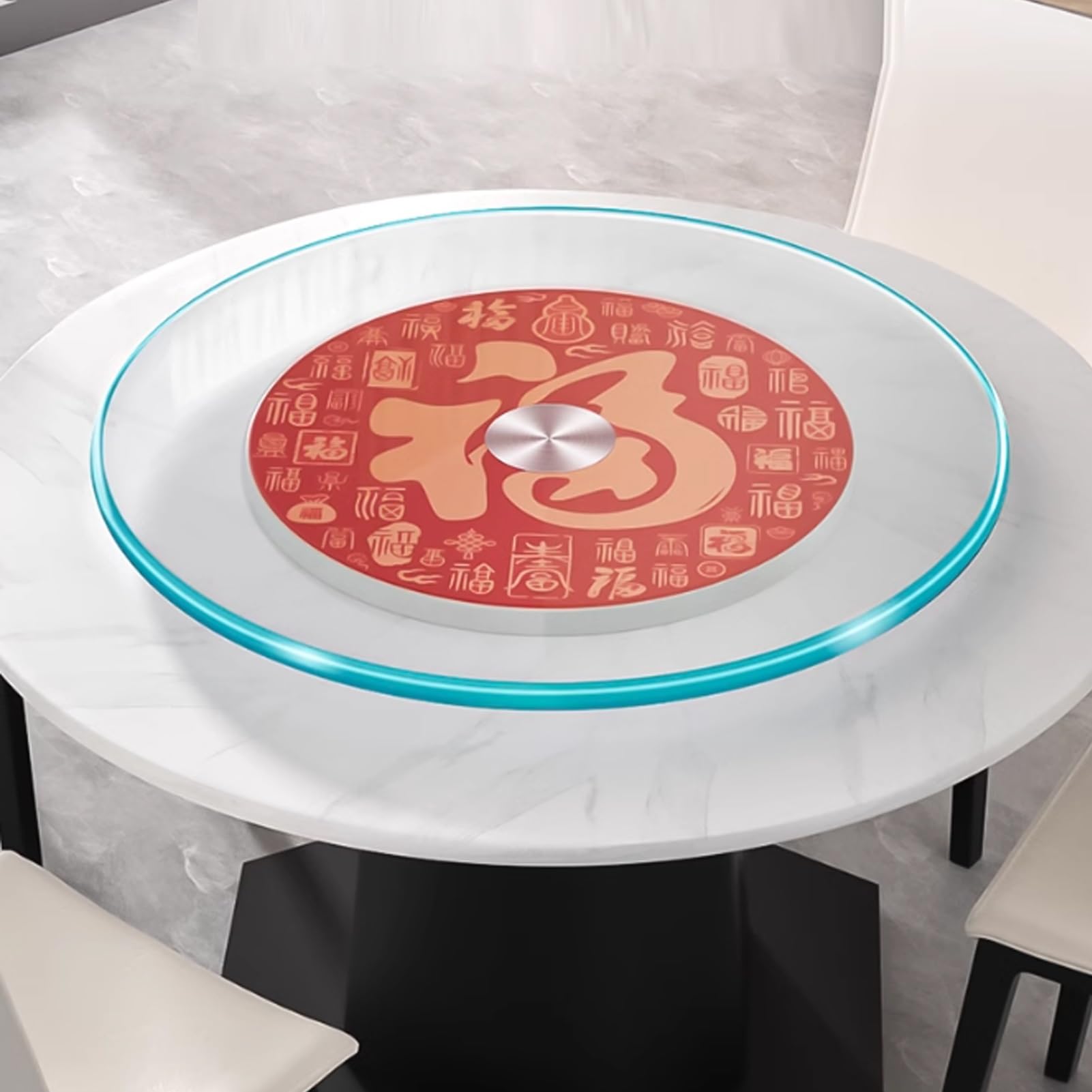 Plateau tournant en verre et assiette de service ronde pour meuble de salle à manger