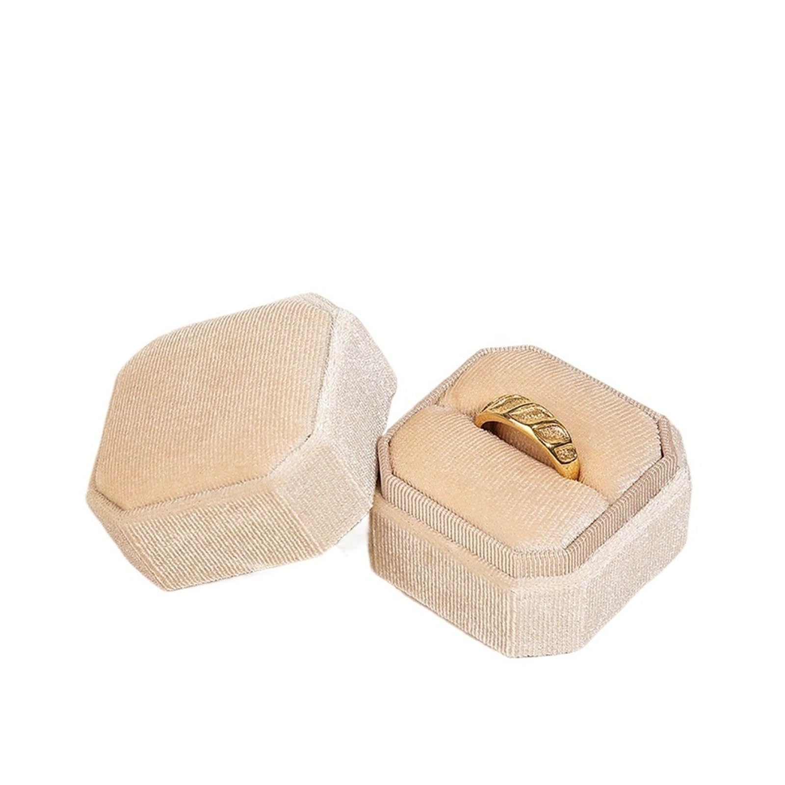 LCKKJHG Wedding Ring Box Vintage Octagon Square Single&Double Ring Box With Detachable Lid Earrings Proposal Wedding Pendant Storage(Beige,Double ring box)