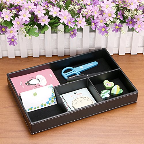 Btsky 4 Slots Desk Drawer Organizer, Pu Leather Drawer Storage Organizer Divider For Office Desk Supplies Value Collection And Accessories Multi-Purpose Storage Desktop Organizer Tray(Black) #TOP2