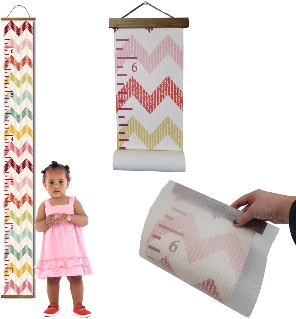 Chevron Canvas Growth Chart for Wall Nursery Decor - Ready to Hang Kids Height Wall Chart Hanging