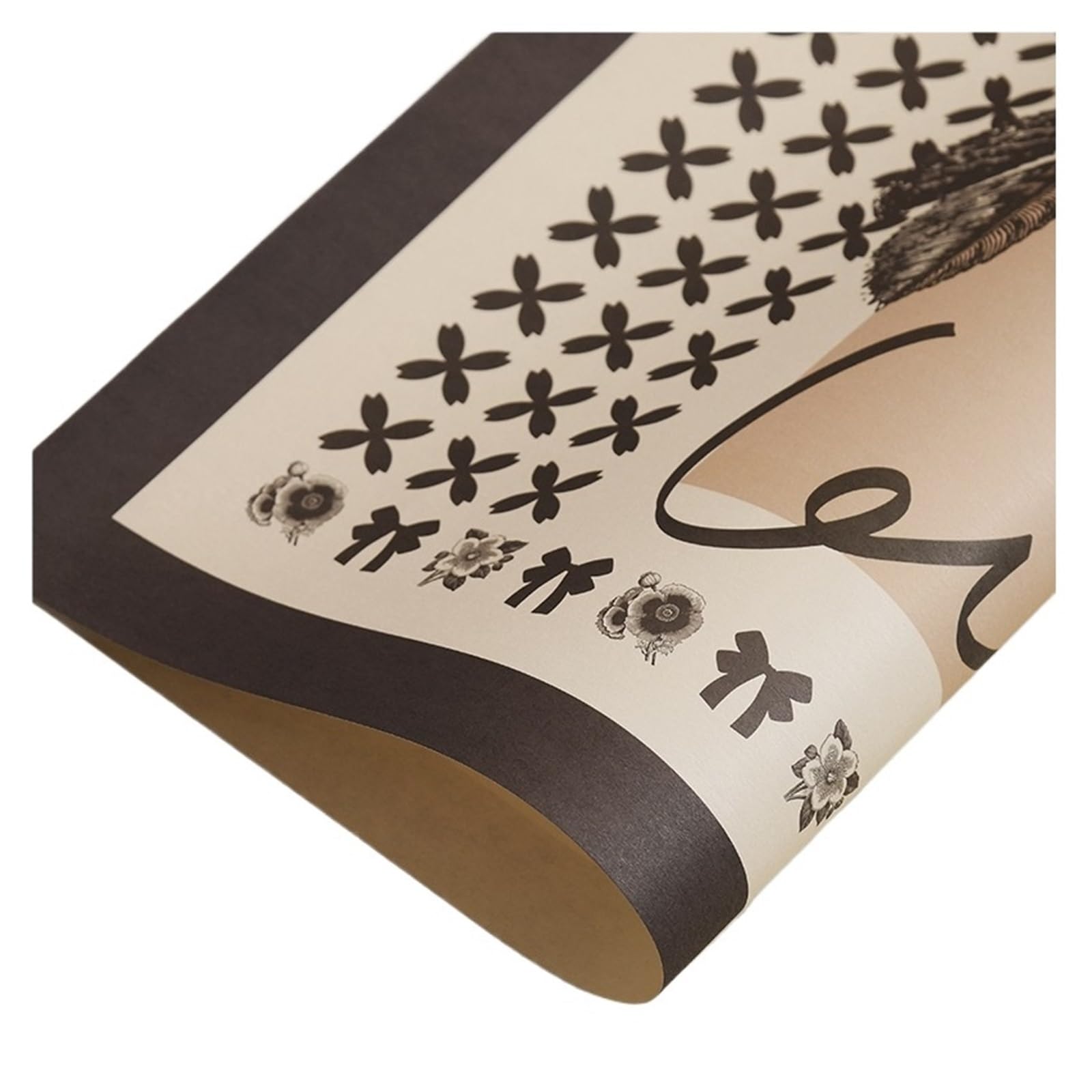 Carta da regalo 10 pezzi Per Confezioni | Fogli for imballaggio regalo con bouquet di cotone impermeabile a fiori semplici(Black)