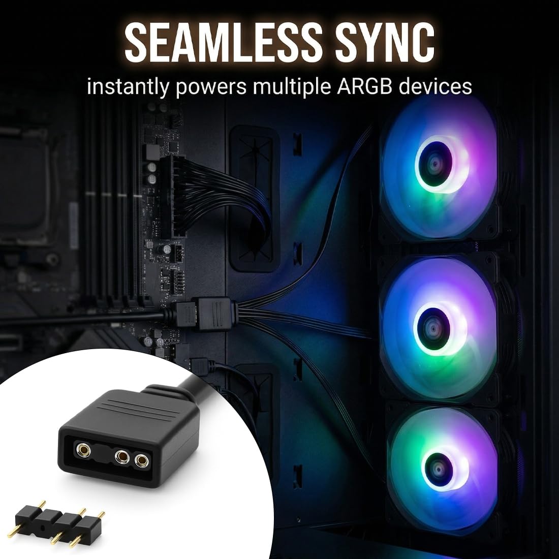 Câble répartiteur ARGB 3-Pin 5V 30 cm, Fan Splitter Cable en Y pour Connecteur RGB Carte Mère
