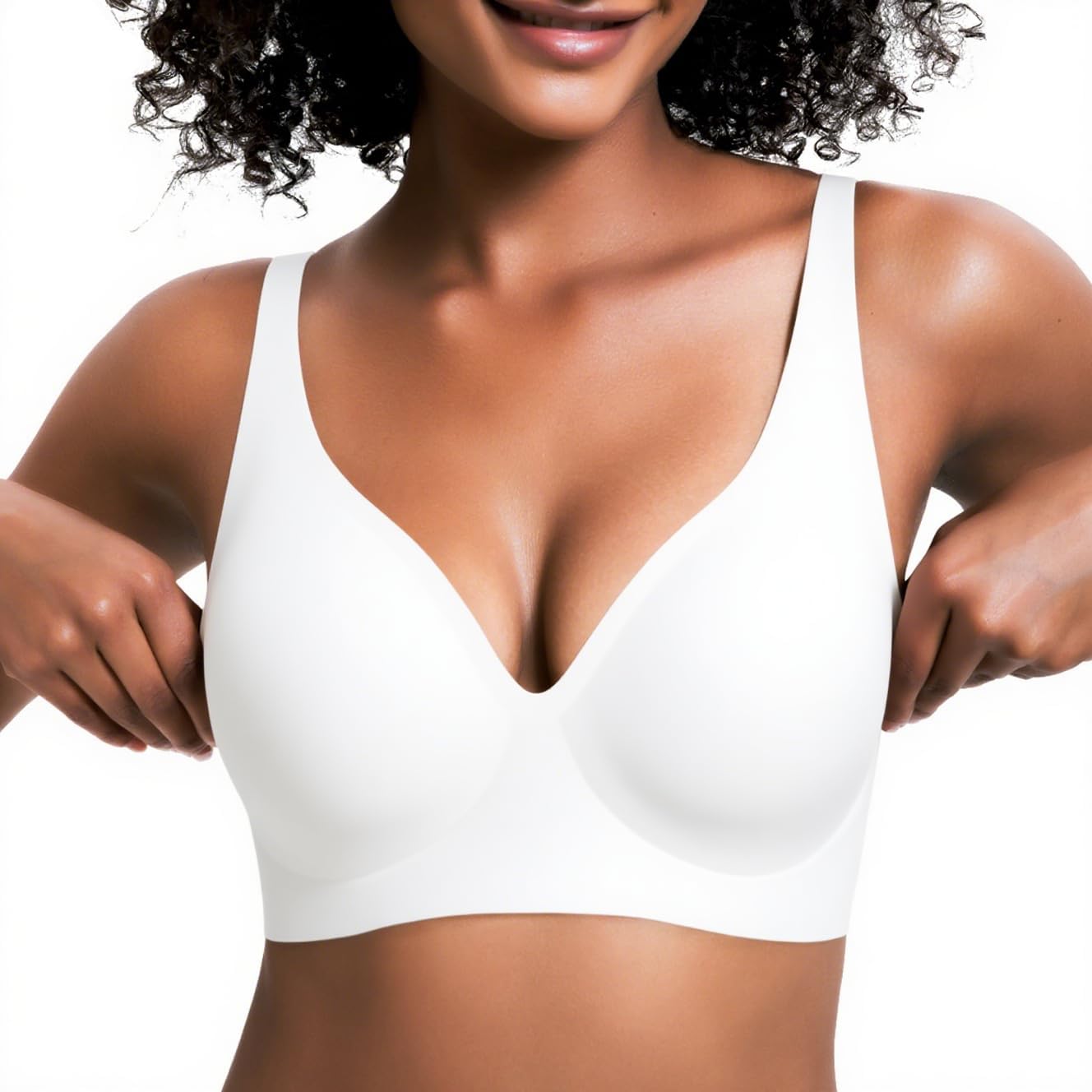Jelly Wireless Bra for Women, Push Up Seamless T-Shirt Bras, Comfortable Plunge No Underwire Bra with Adjustable Straps