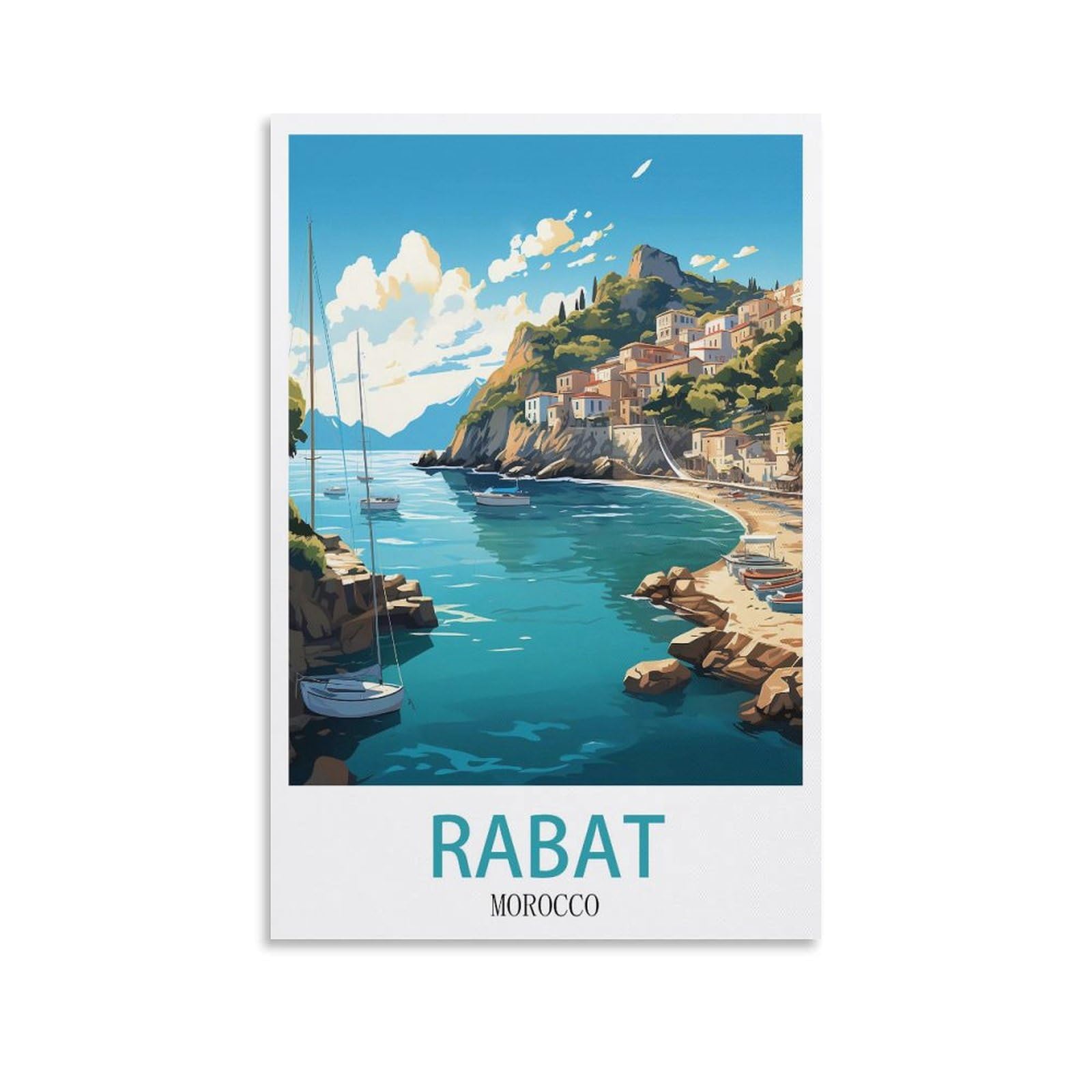 LCYNNH Rabat Morocco Vintage Travel Poster Coast 08x12inch(20x30cm) Print Home Bedroom Office Living Room Decor Canvas Poster