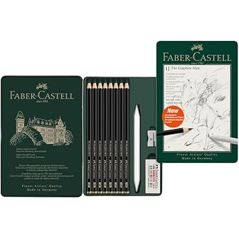 Faber-Castell Pitt Graphite 115220 Pencils Set Matte 11-Piece with Paper Wiper, Eraser and Sharpener
