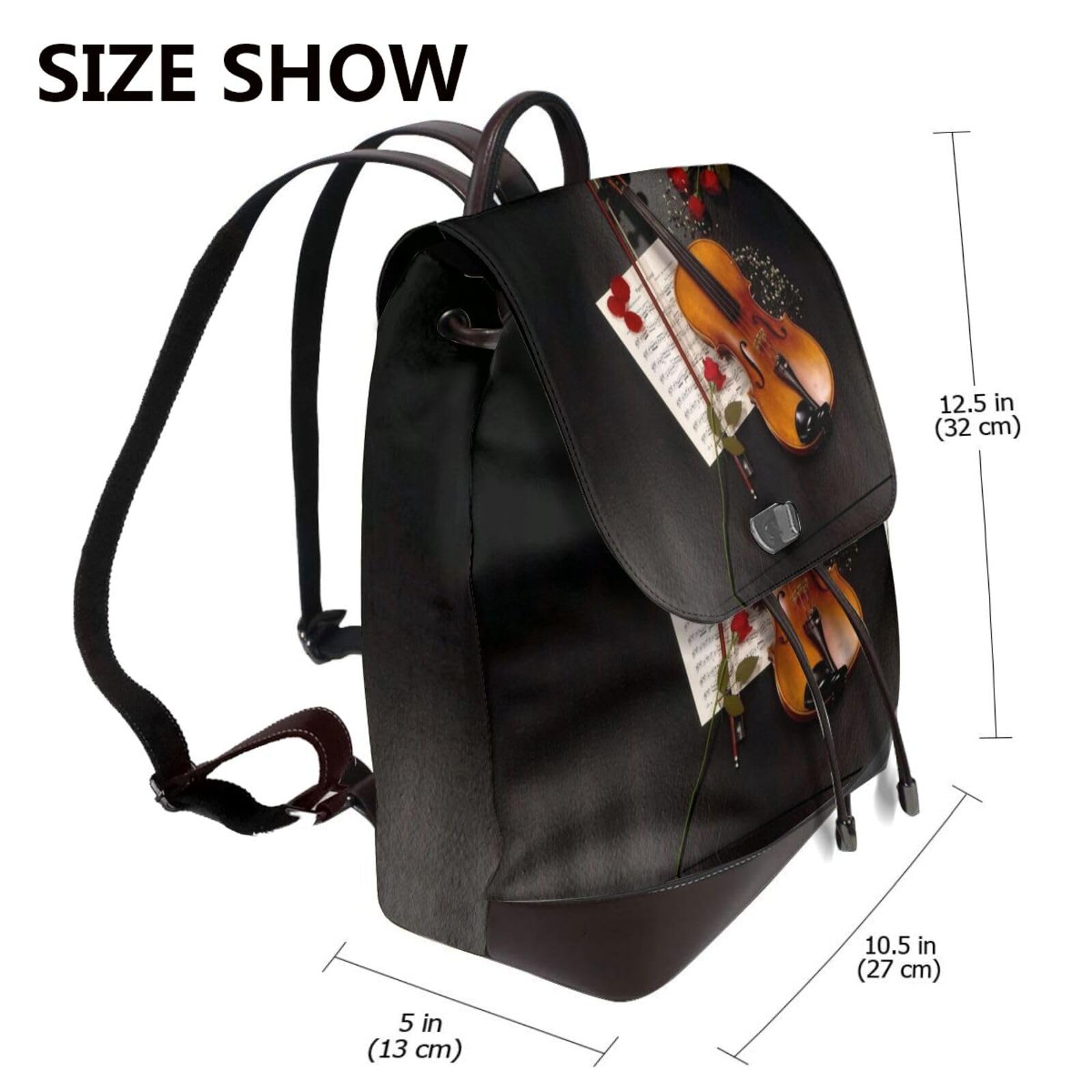 Moderner Leder-Rucksack für Damen, Violinen-Notenrucksack mit Deckel, 32,5 cm, PU-Leder, Rucksack für Mädchen, modischer Tagesrucksack für Reisen, Einkaufen, Arbeit, Medium, multifunktional