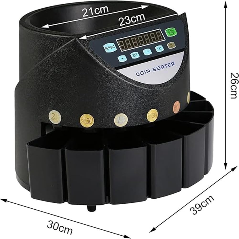 COYEUX Numeratore elettronico di Monete, conteggio e smistatore di Monete con Display Digitale a LED, 300 Monete/Minuto per Negozi scolastici e Banche