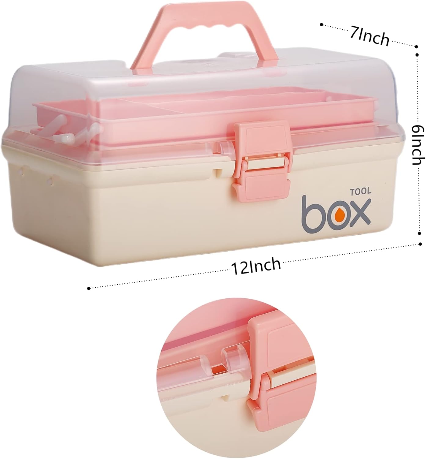 12'' Three-Layer Clear Plastic Storage Box/Tool Box, Multipurpose Organizer and Portable Handled Storage Case for Art Craft and Cosmetic (White) - Image 2